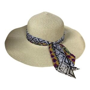 Adrienne Vittadini Scarf 100% Paper Floppy Beach Hat Rhinestone Vacation Sun Hat